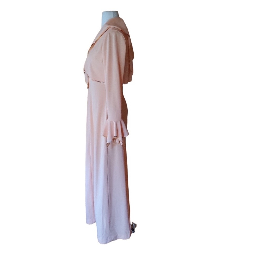 1970s Unlabeled‎ Peach Polyester Maxi Dress w/Jacke - Picture 4 of 8